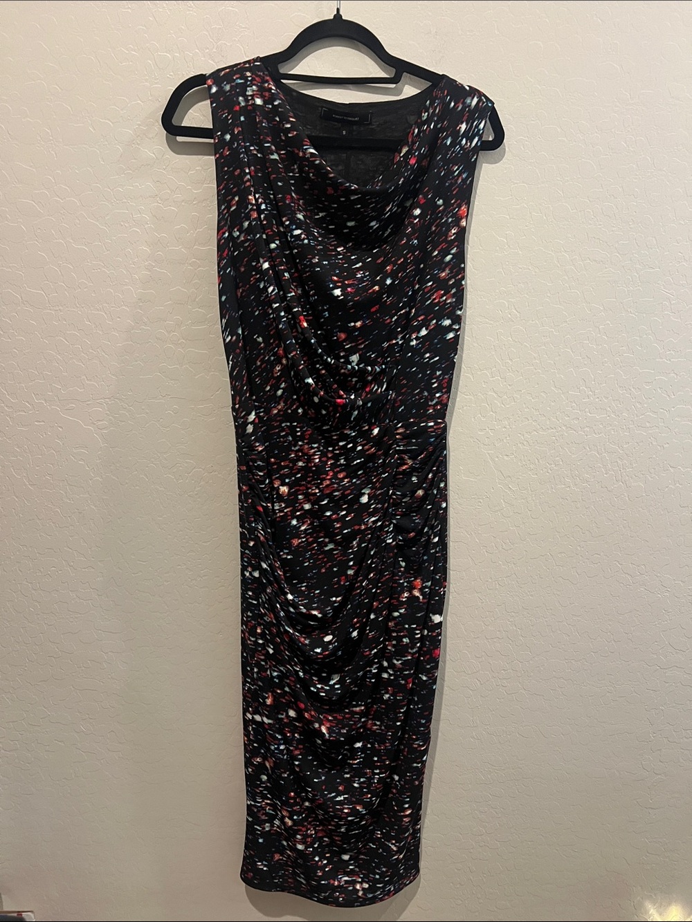Robert Rodriguez Women's Black Speckled Sleeveless Cowl Neck Dress with ruching